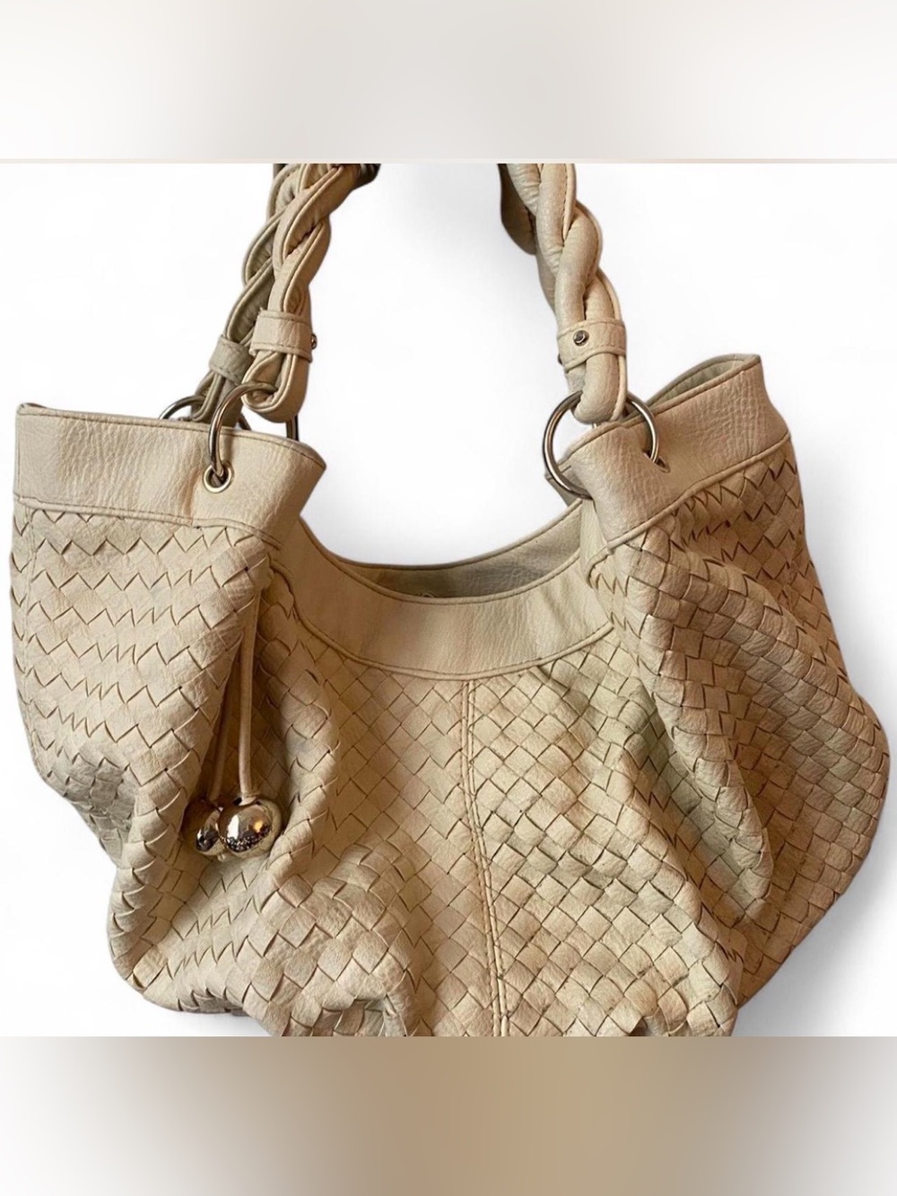 Loeffler Randall Cream Woven Leather Shoulder Bag